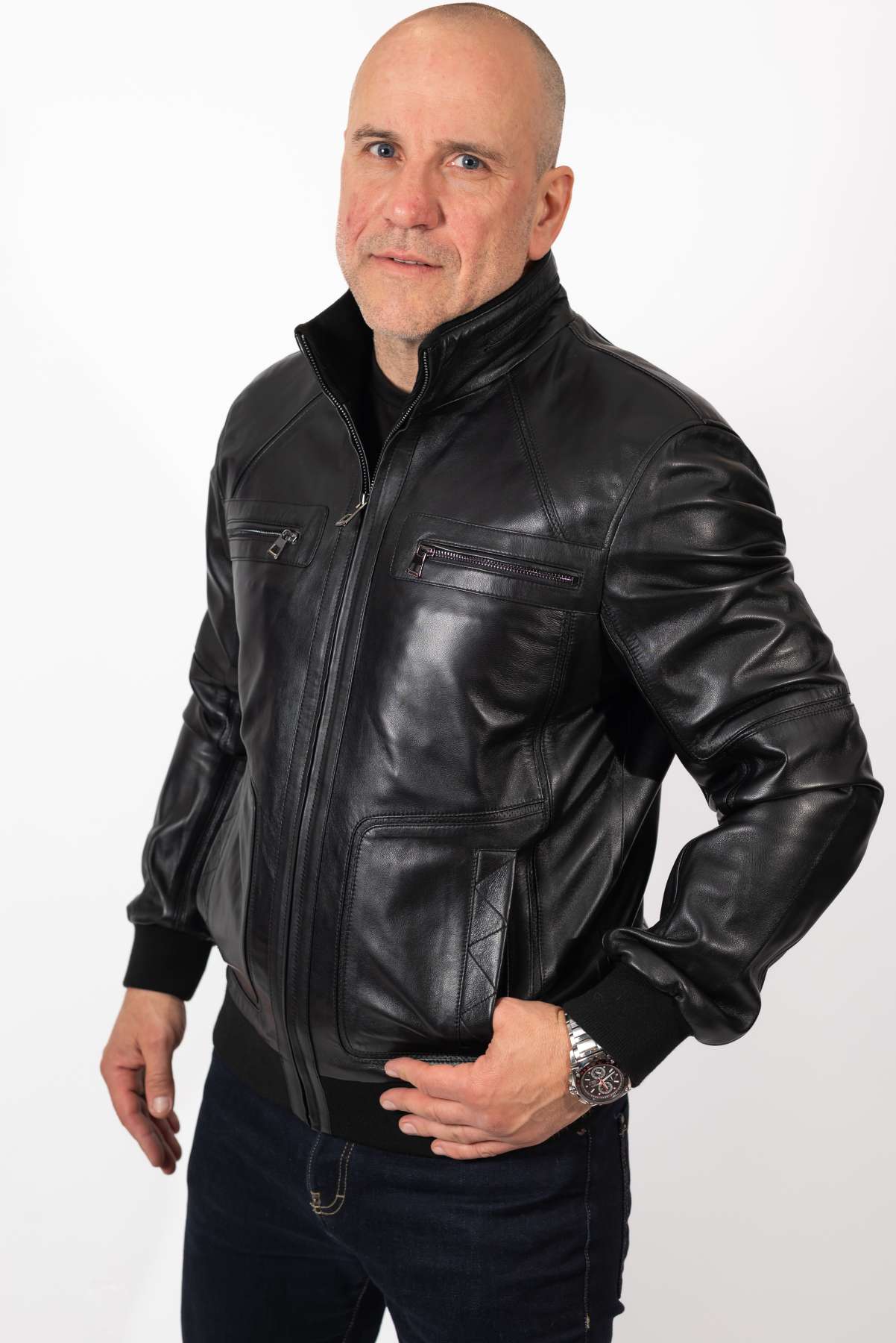 Men's leather Bomber jacket Dani Black