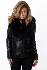 Women's leather jacket Elana with Fox Black