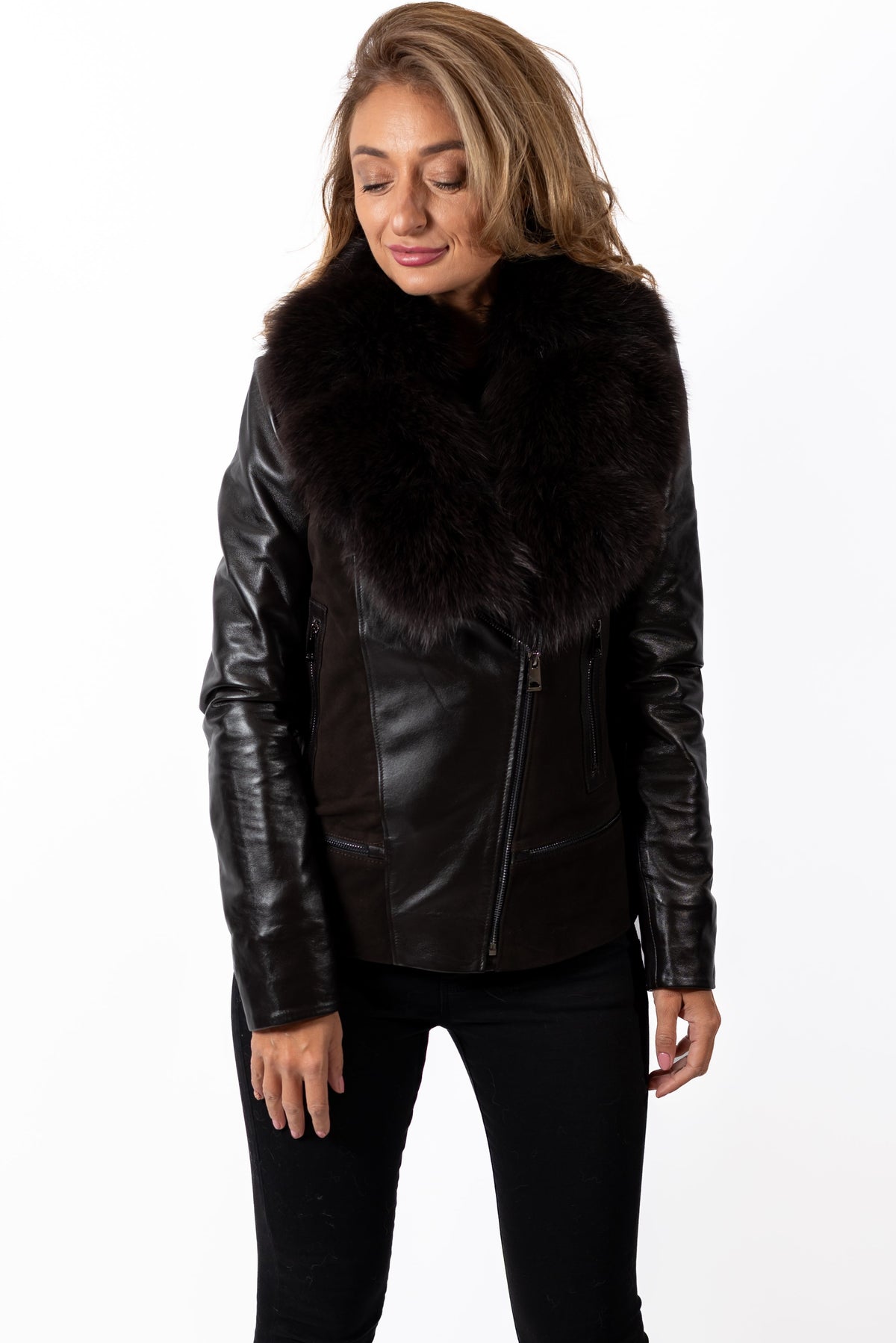 Women's leather jacket Elana with Fox Brown