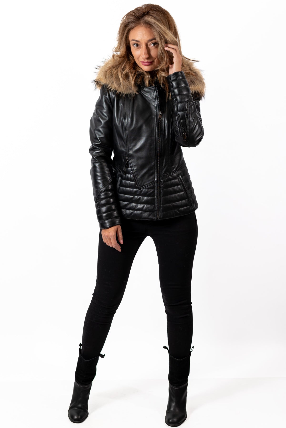 Women's winter leather jacket Betina Black