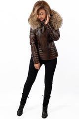 Women's winter leather jacket Betina Brown