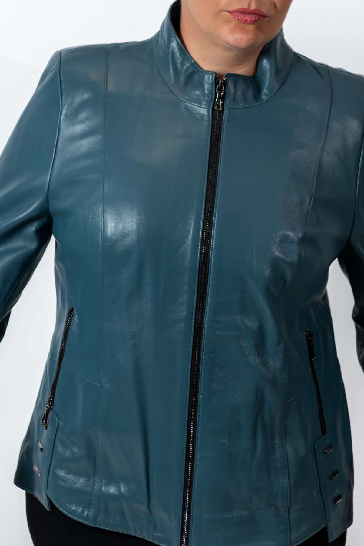 Women's leather jacket Adelina Aquamarine