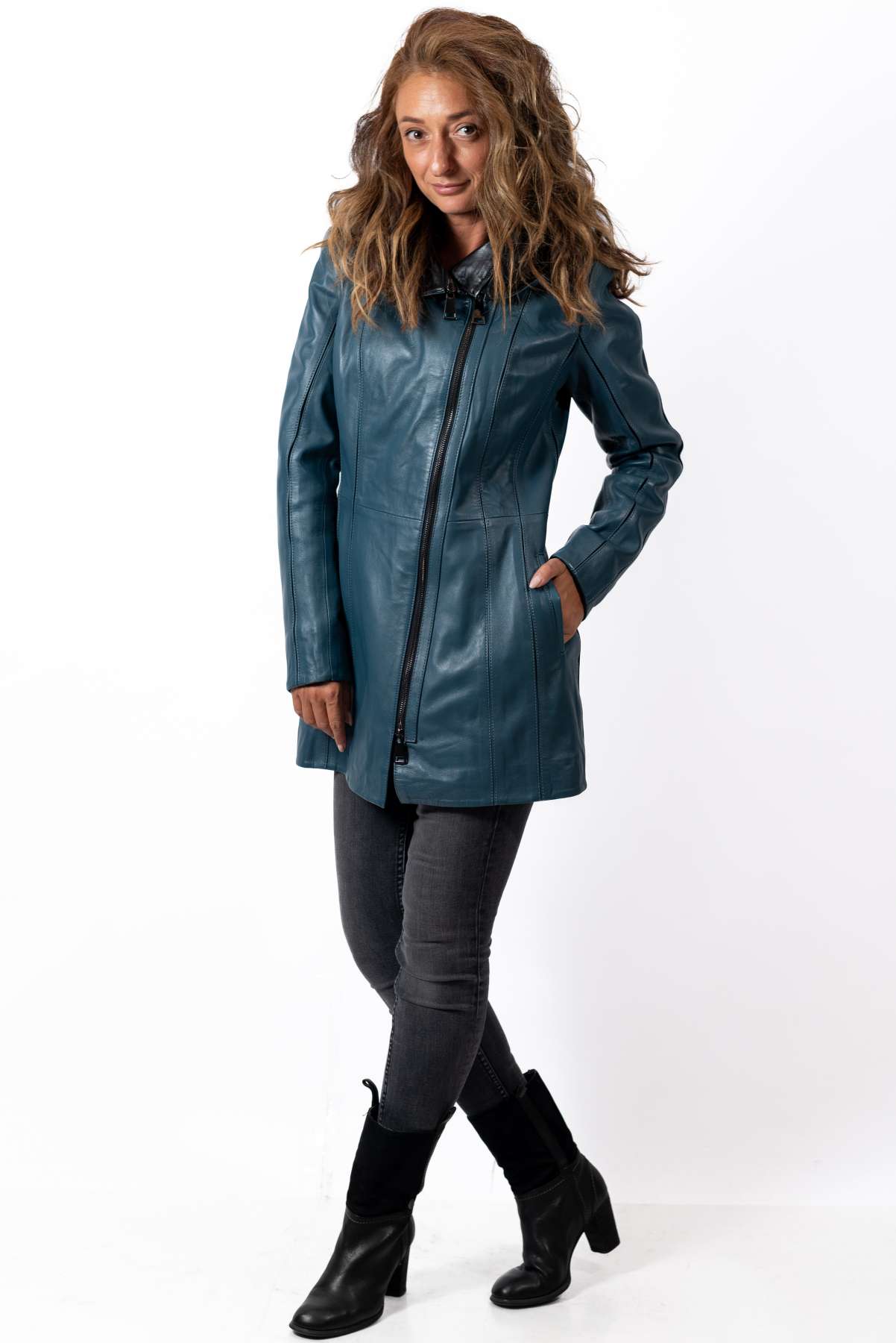 Women's leather jacket Zornitsa Aquamarine