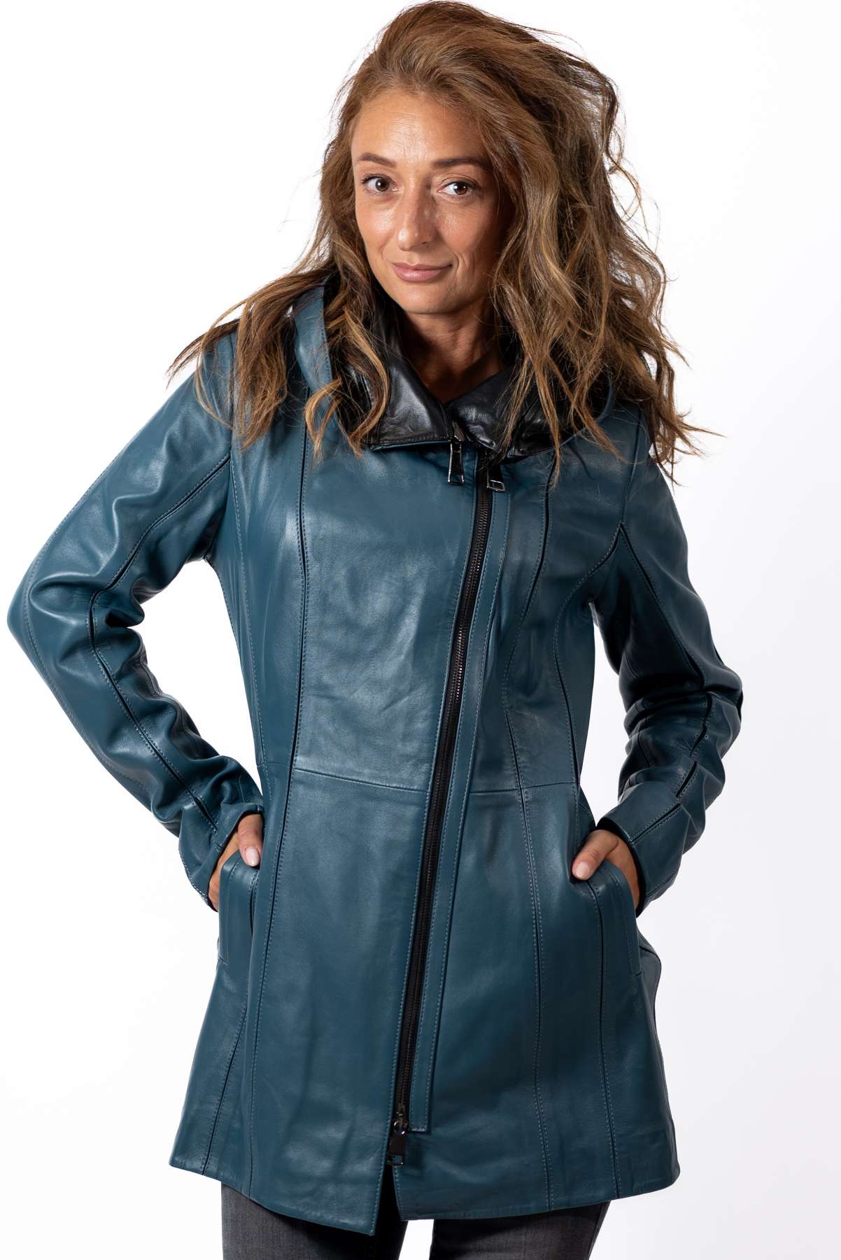 Women's leather jacket Zornitsa Aquamarine