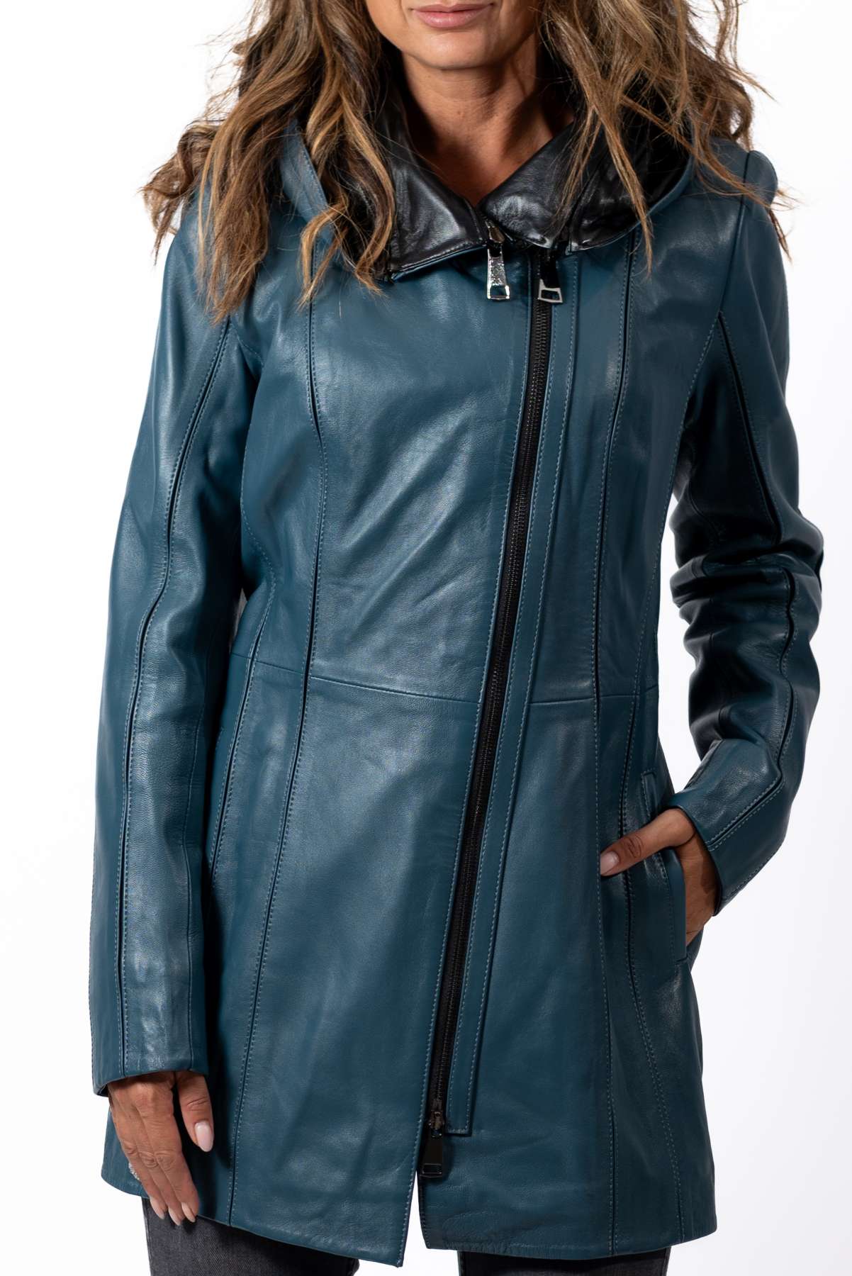 Women's leather jacket Zornitsa Aquamarine