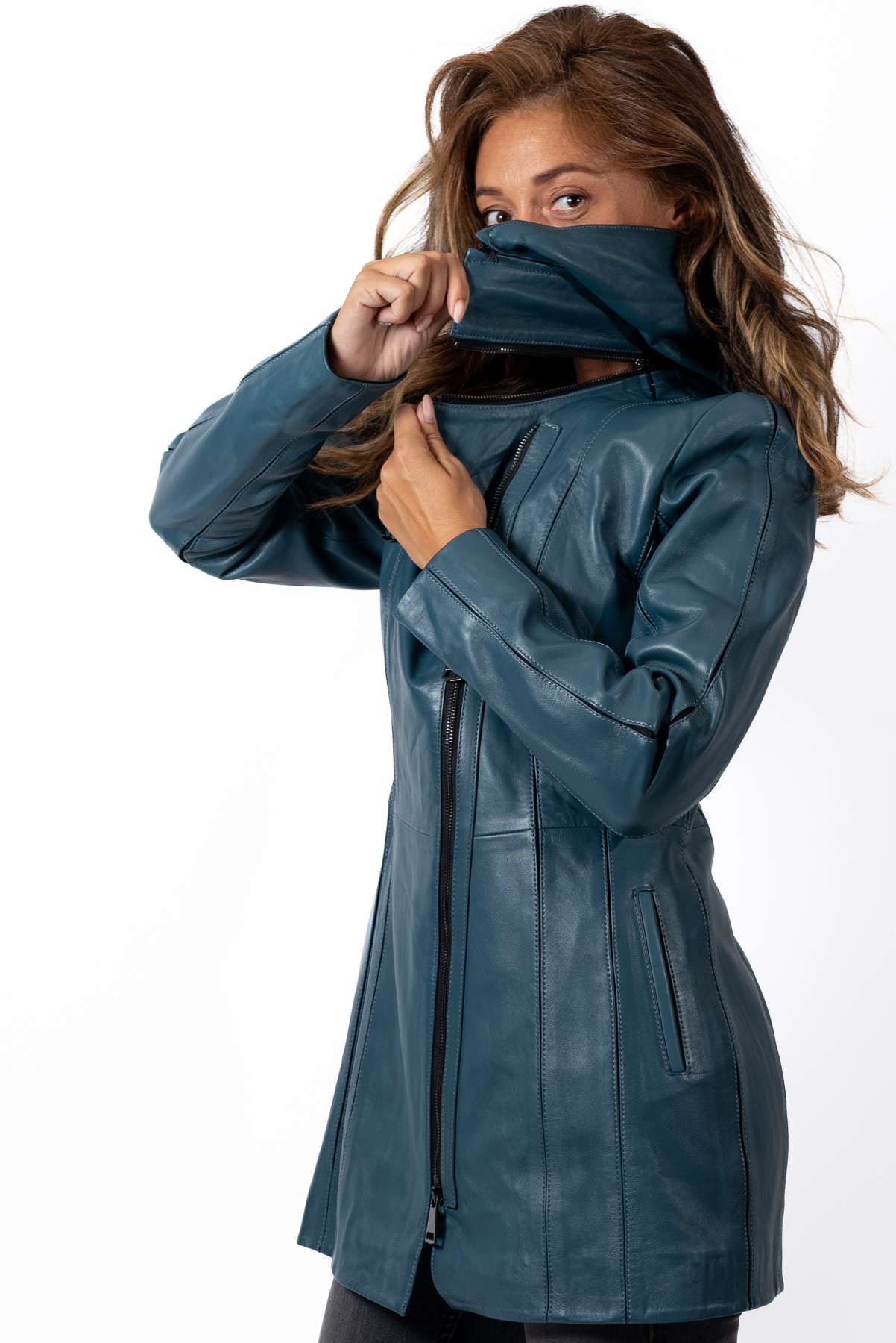 Women's leather jacket Zornitsa Aquamarine