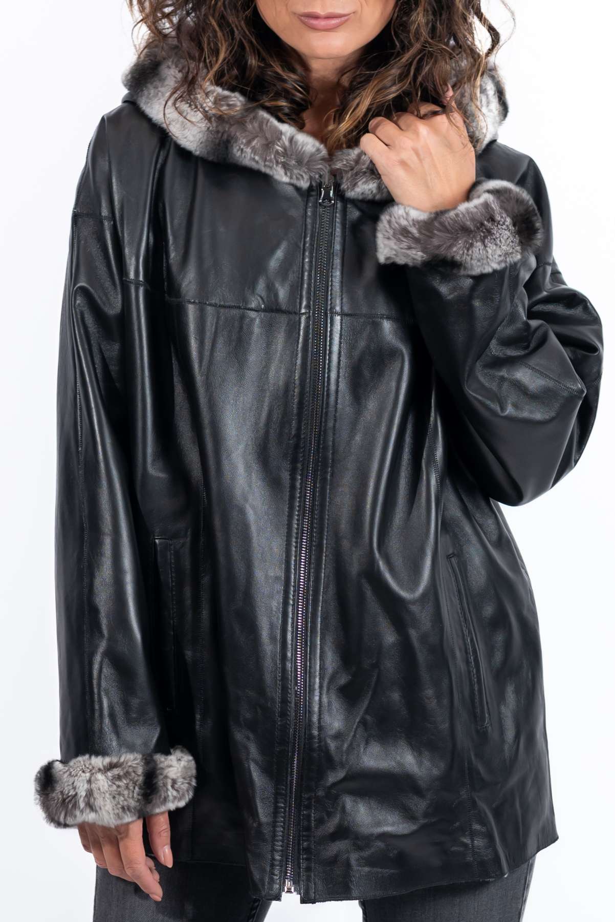 Women's leather jacket Maraya with Chinchilla double-sided