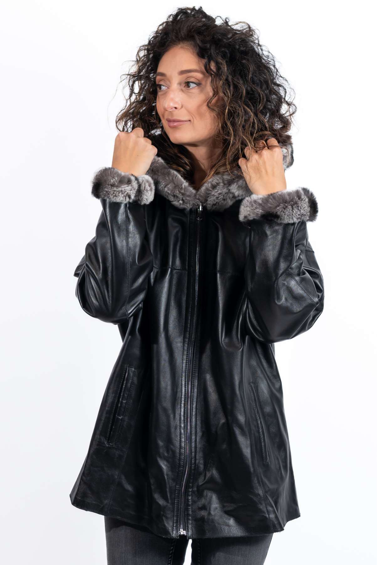 Women's leather jacket Maraya with Chinchilla double-sided