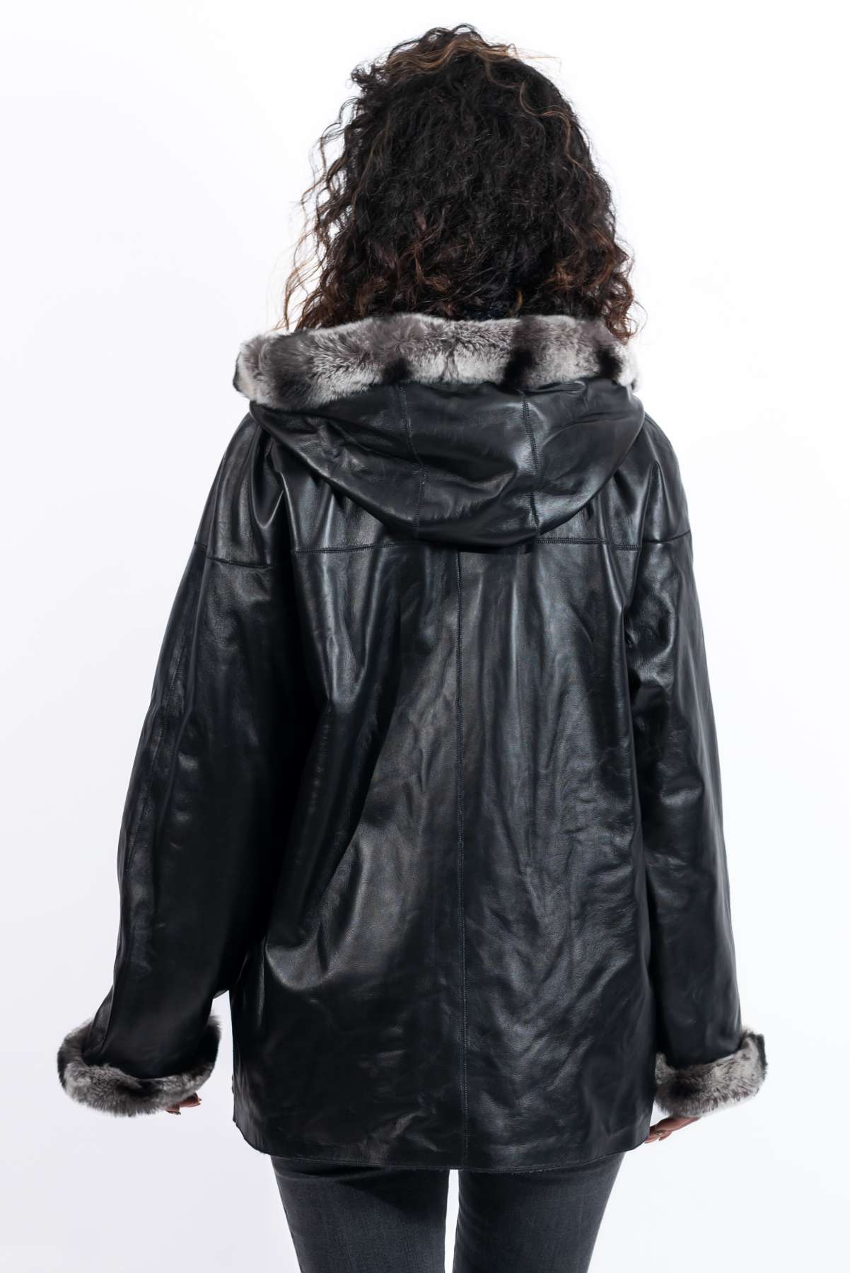 Women's leather jacket Maraya with Chinchilla double-sided