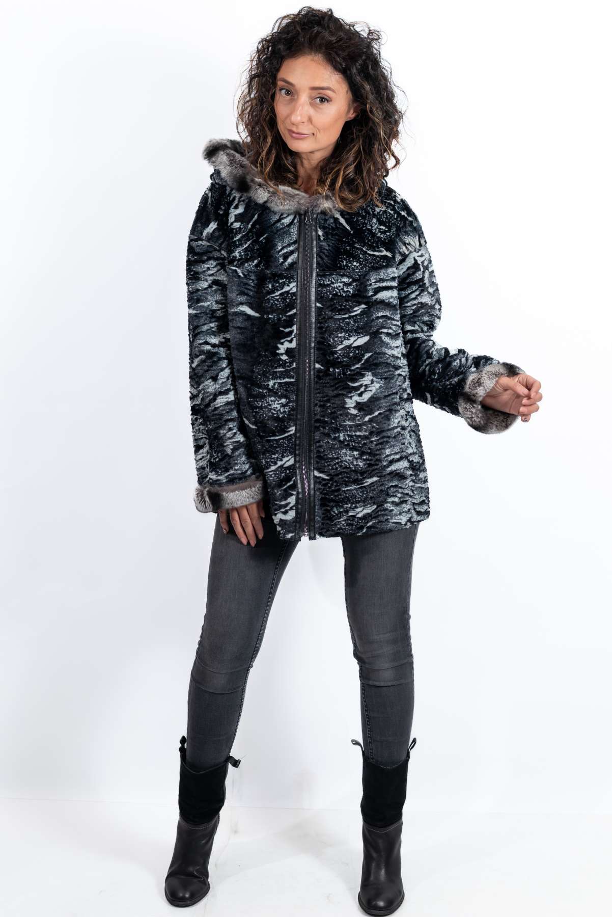 Women's leather jacket Maraya with Chinchilla double-sided