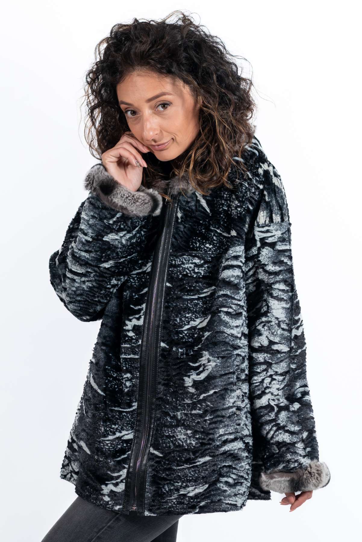Women's leather jacket Maraya with Chinchilla double-sided
