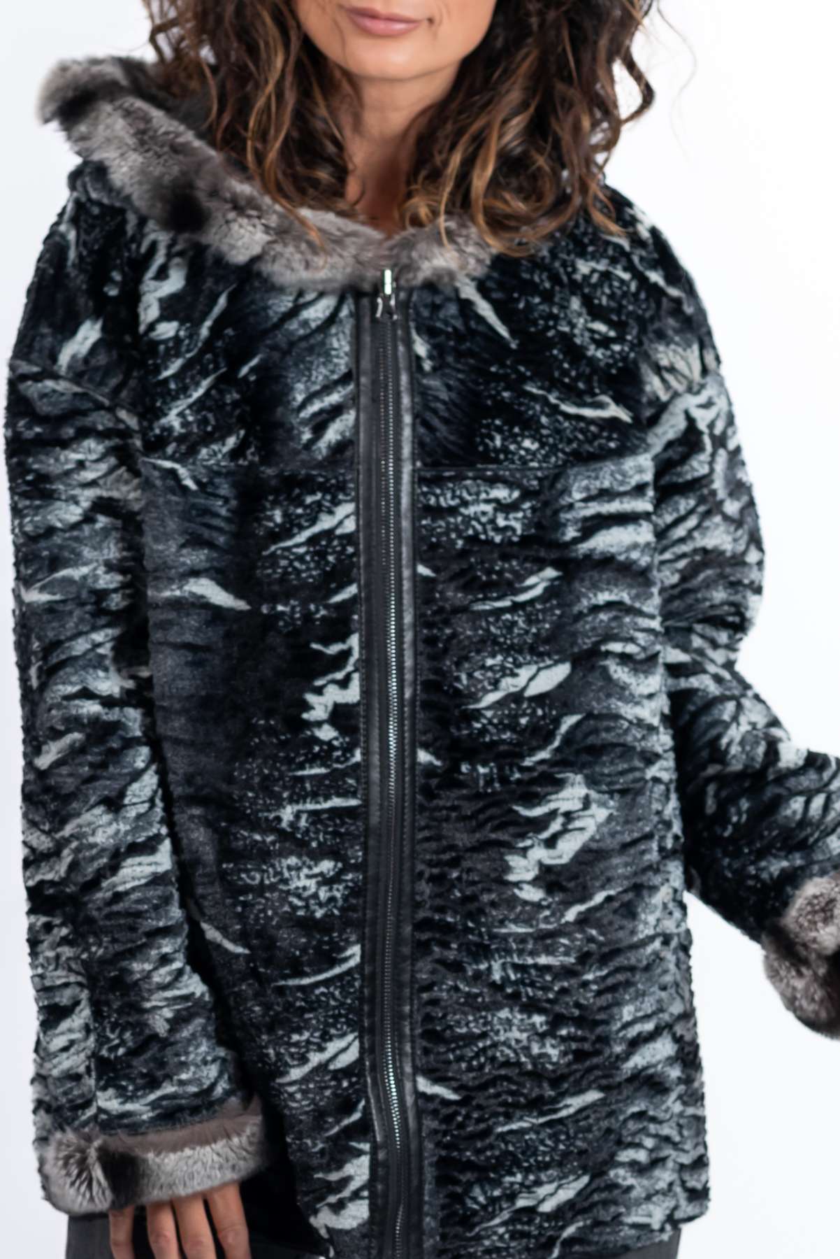 Women's leather jacket Maraya with Chinchilla double-sided