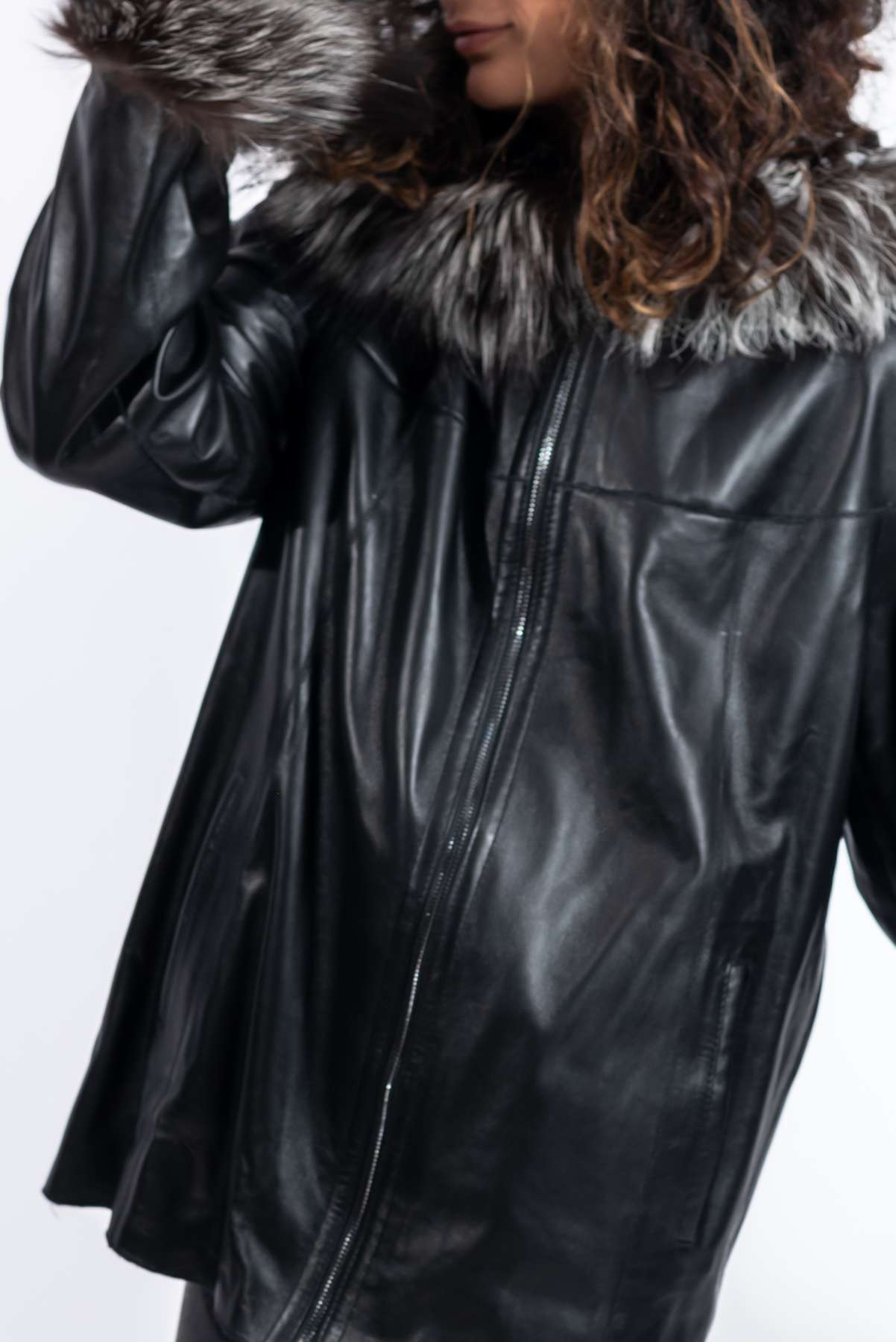 Women's leather jacket Maraya with silver fox double-sided