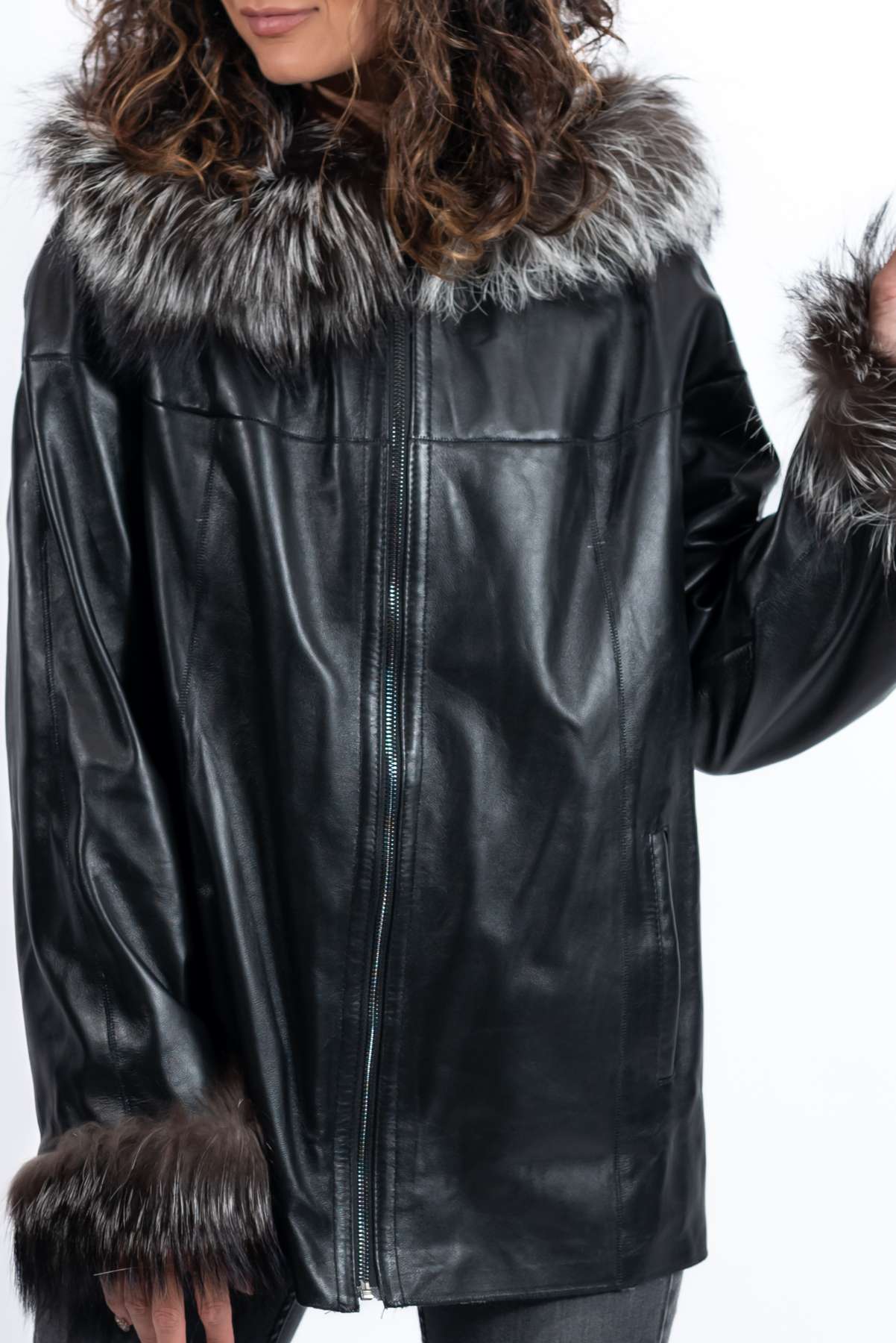 Women's leather jacket Maraya with silver fox double-sided