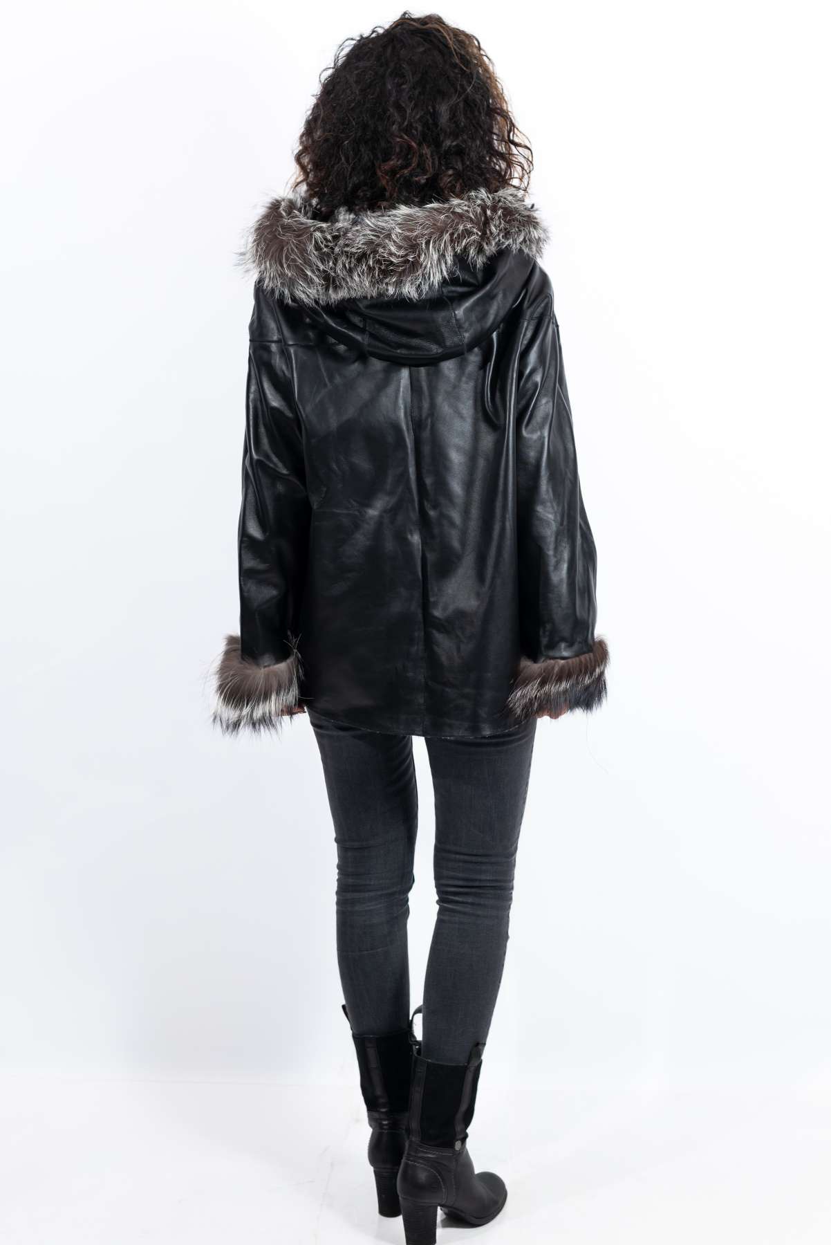 Women's leather jacket Maraya with silver fox double-sided