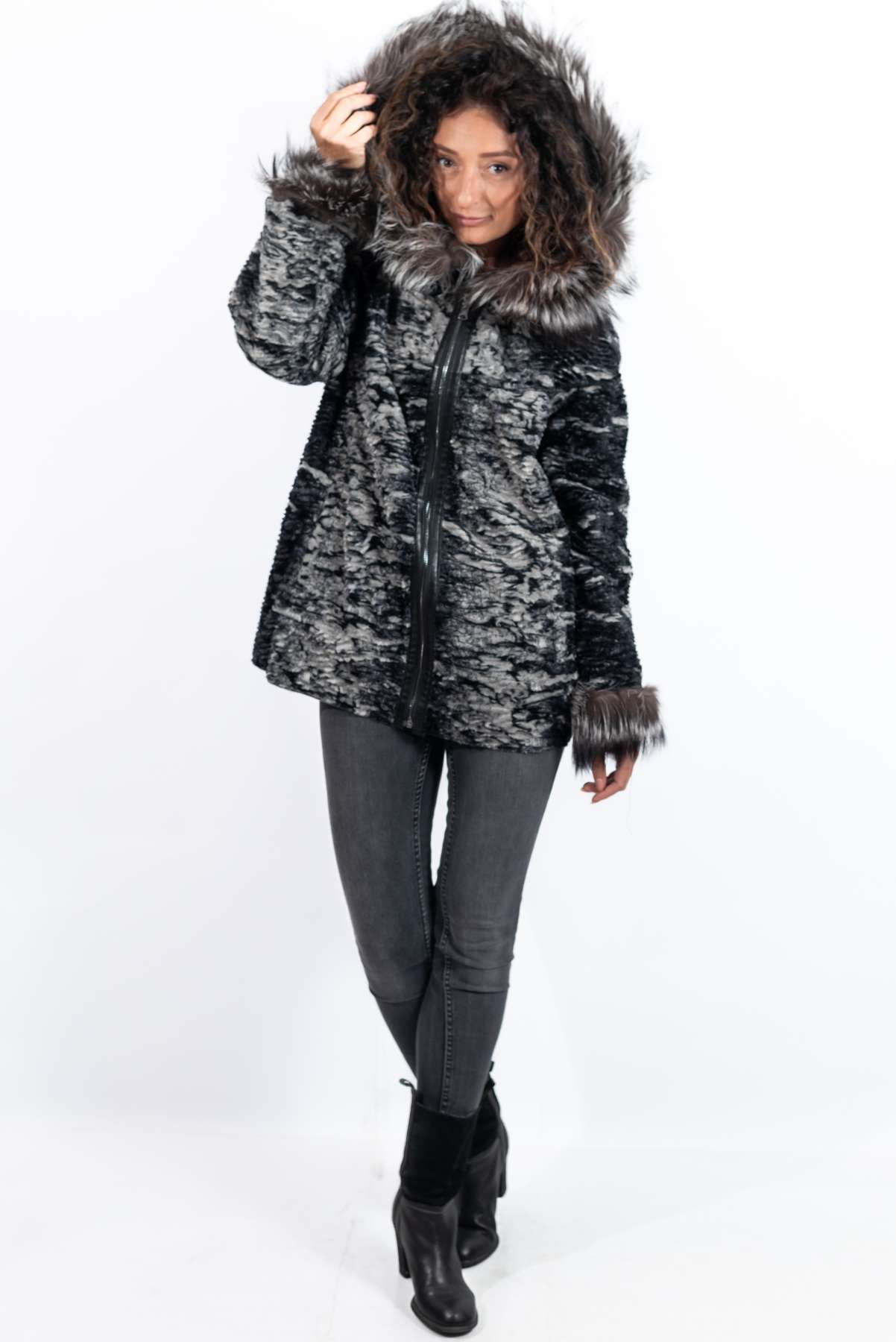 Women's leather jacket Maraya with silver fox double-sided