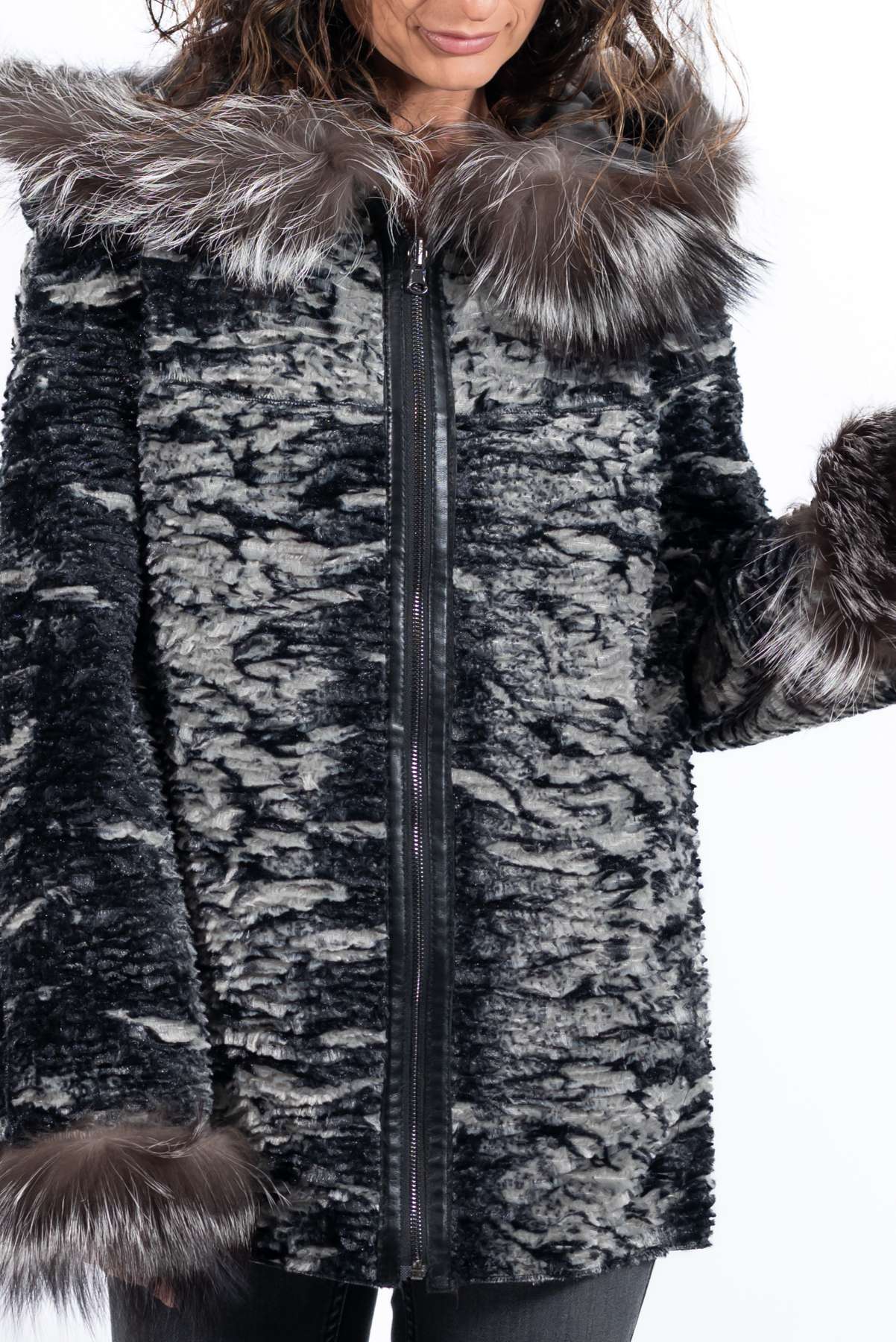 Women's leather jacket Maraya with silver fox double-sided