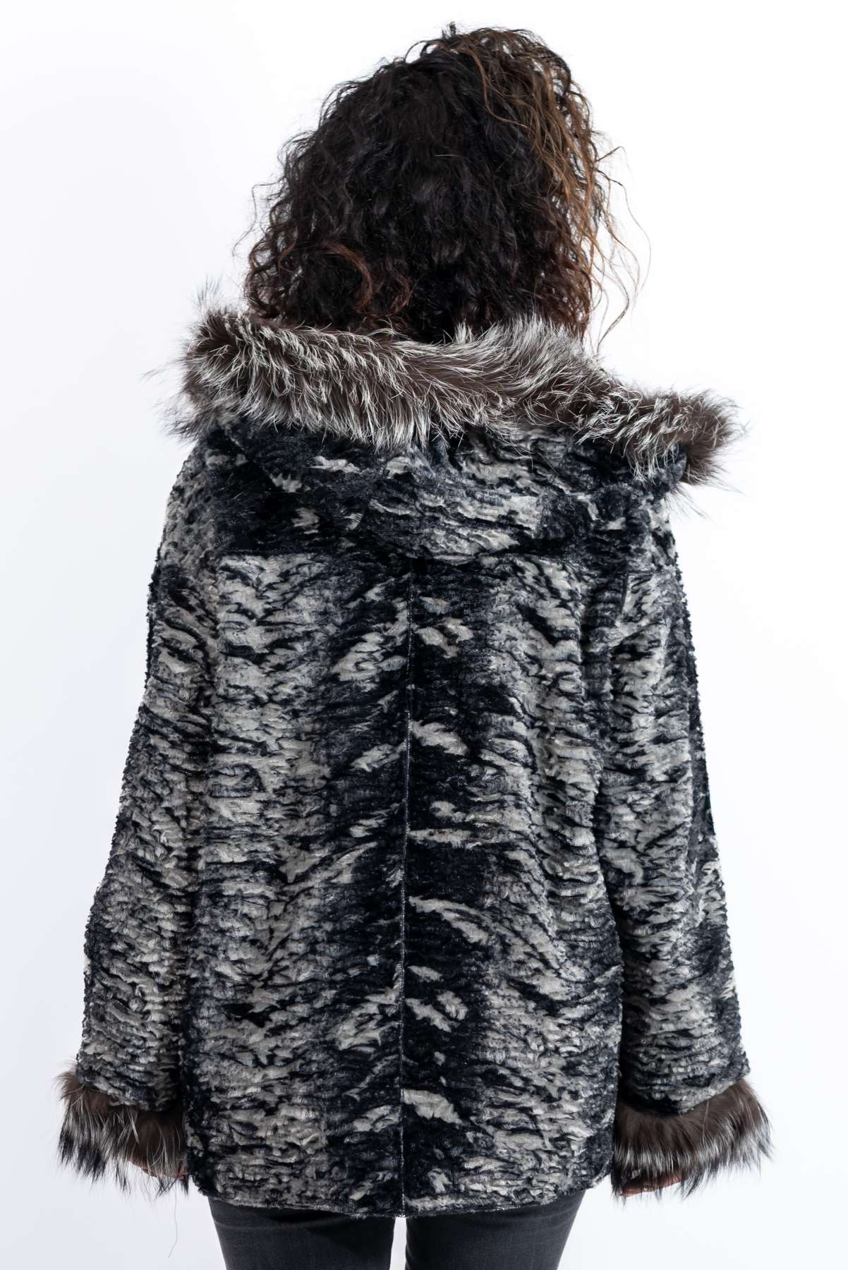 Women's leather jacket Maraya with silver fox double-sided
