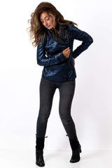 Women's leather jacket Angela Blue Neon