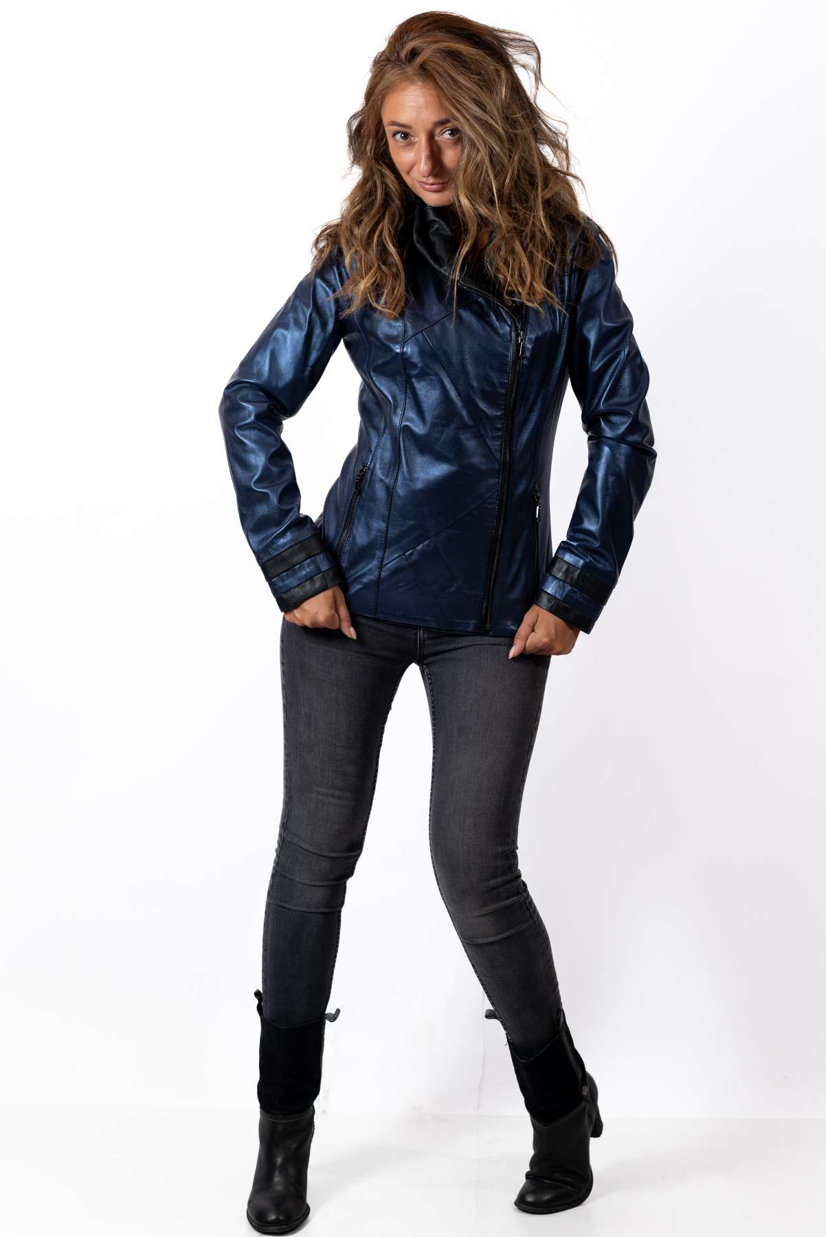 Women's leather jacket Angela Blue Neon