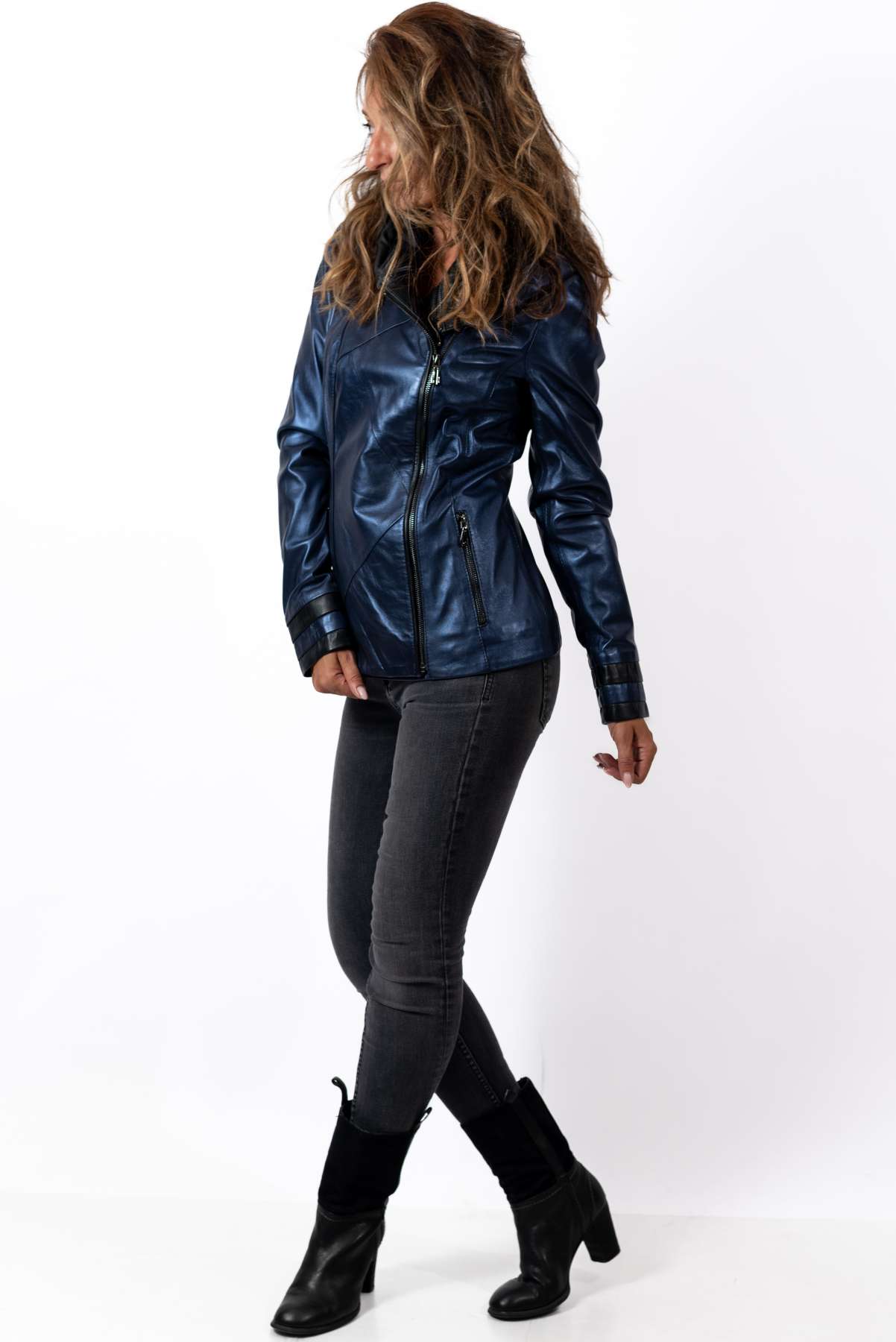 Women's leather jacket Angela Blue Neon
