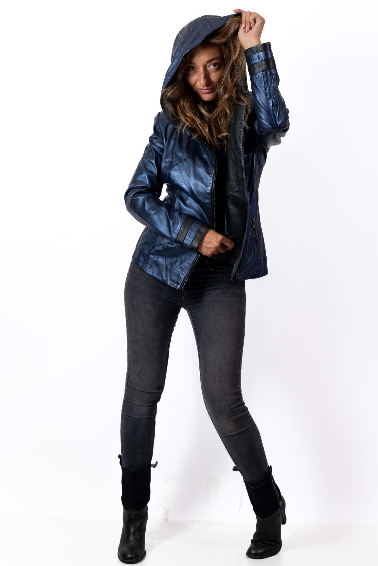 Women's leather jacket Angela Blue Neon