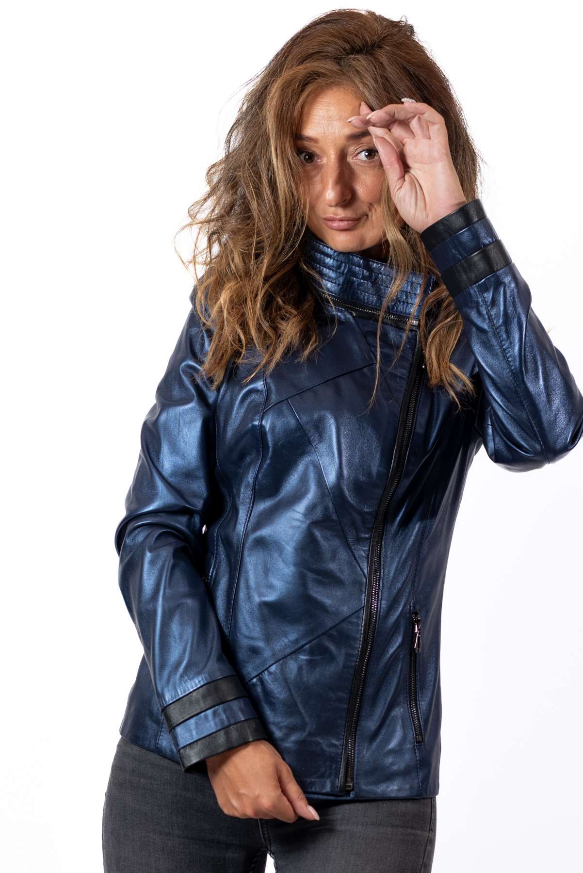 Women's leather jacket Angela Blue Neon