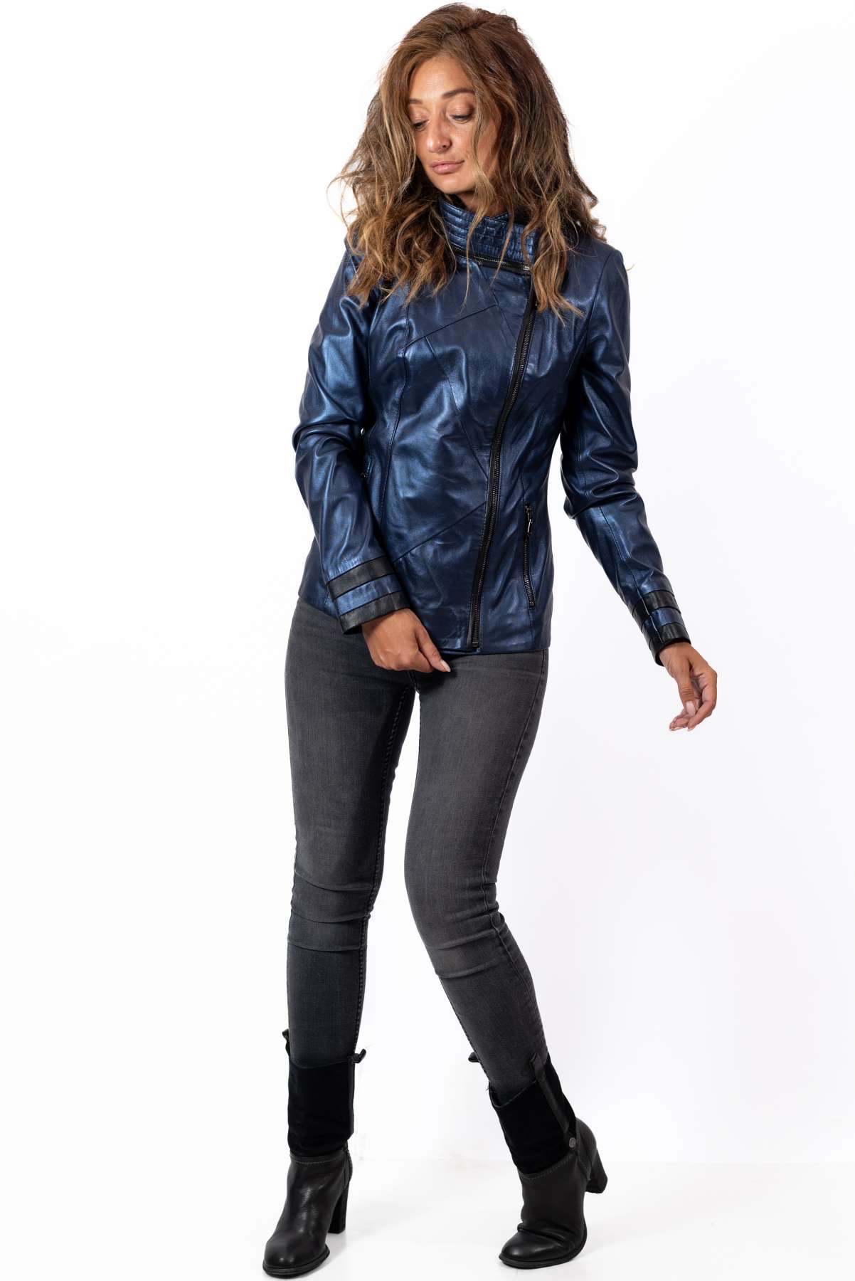 Women's leather jacket Angela Blue Neon