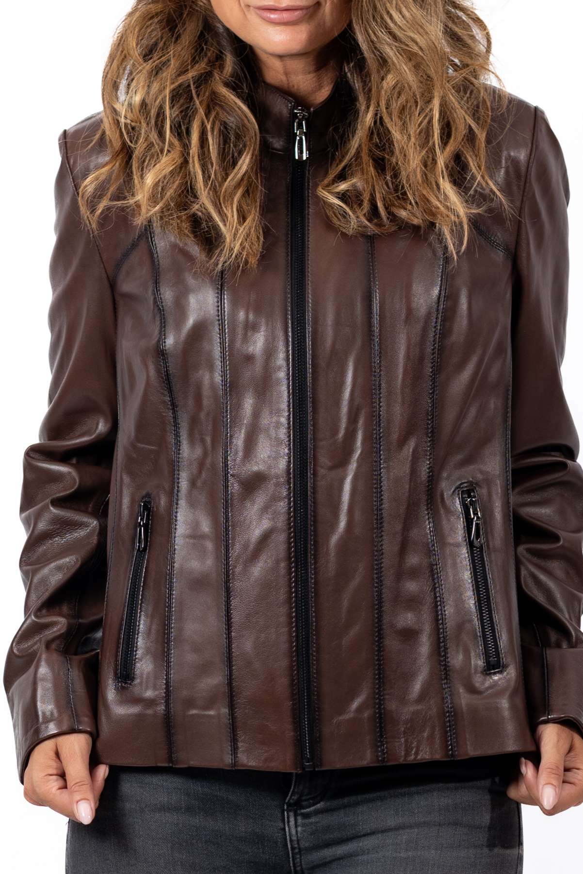 Women's leather jacket Bagryana Brown