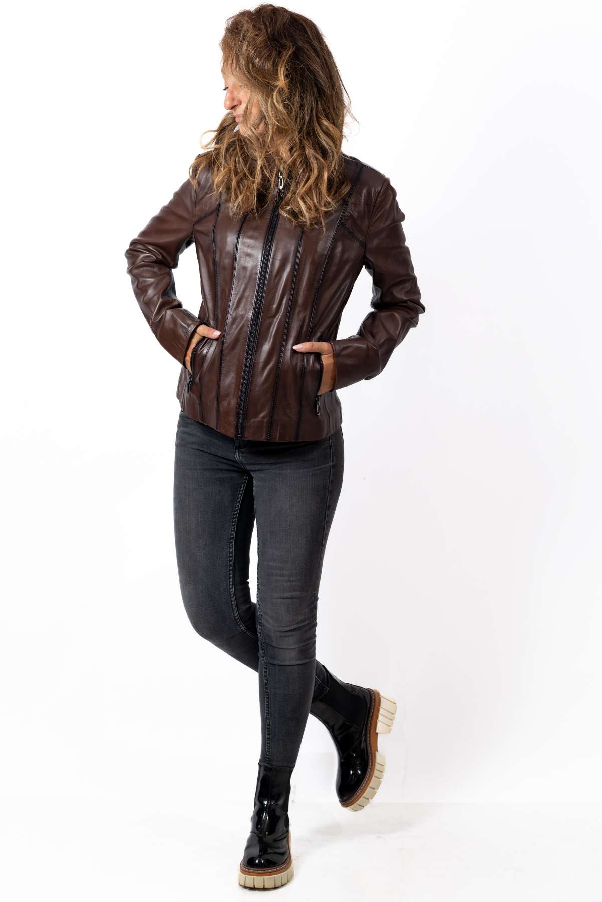 Women's leather jacket Bagryana Brown