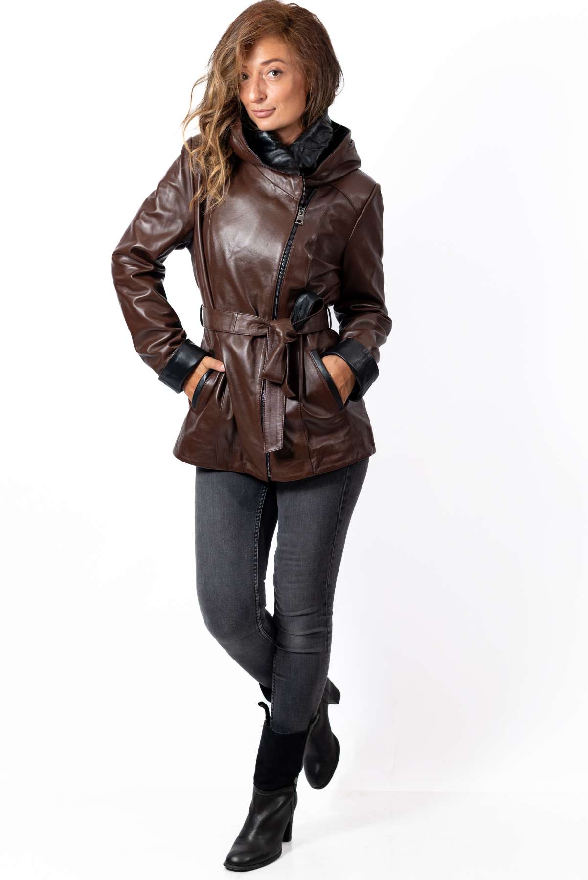 Women's leather jacket Vanina Brown