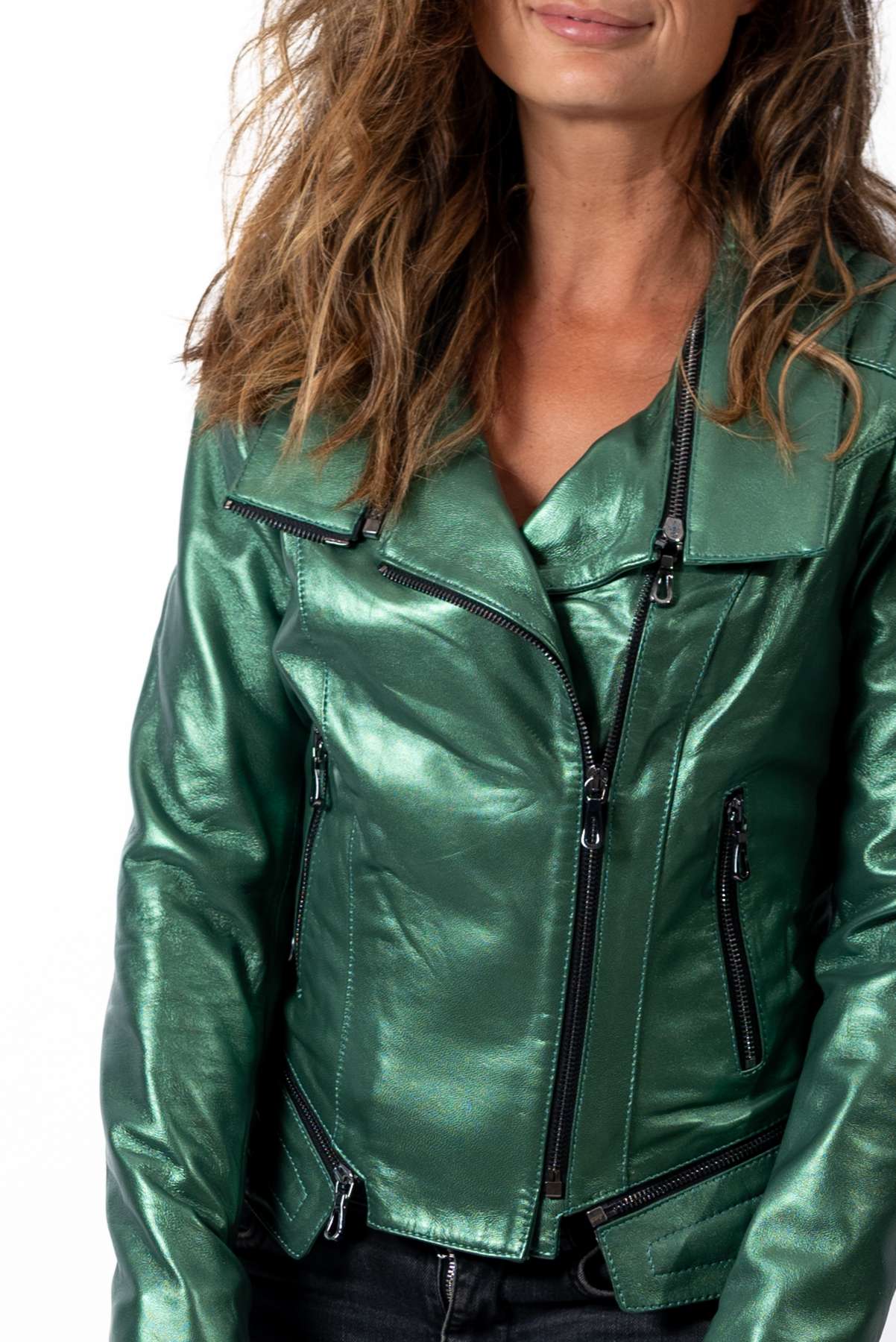 Women's leather jacket Aglaya Green Neon