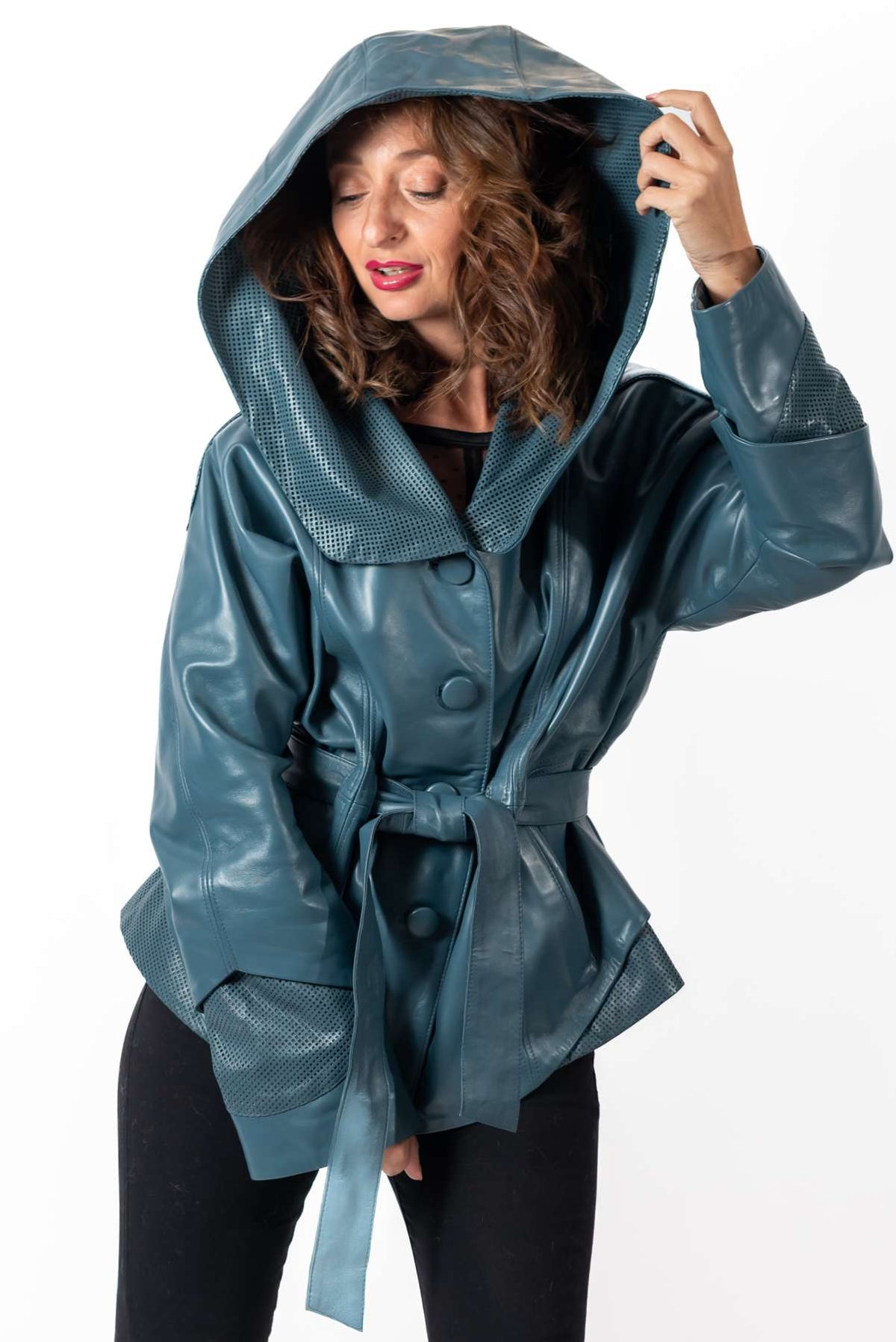 Women's leather jacket Joanna Aquamarine