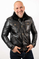 MANS LEATHER JACKET DENIM