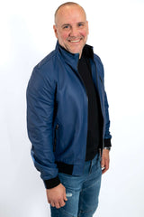 MANS LEATHER JACKET BOMBER in BLUE