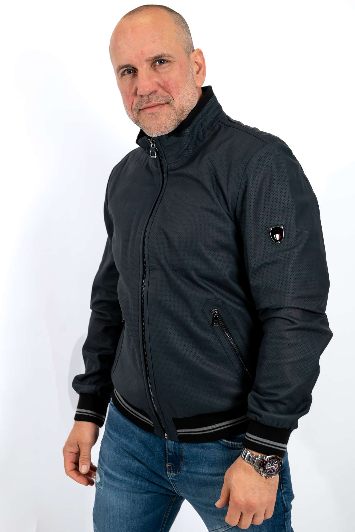 Men's leather bomber jacket Chris Blue