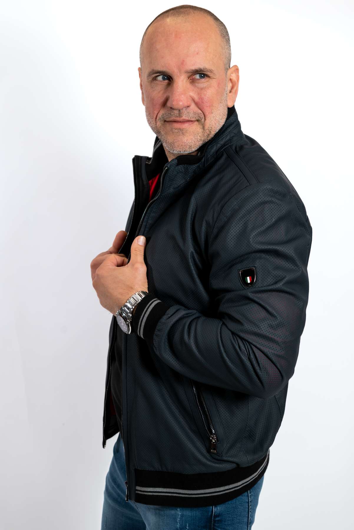 Men's leather bomber jacket Chris Blue