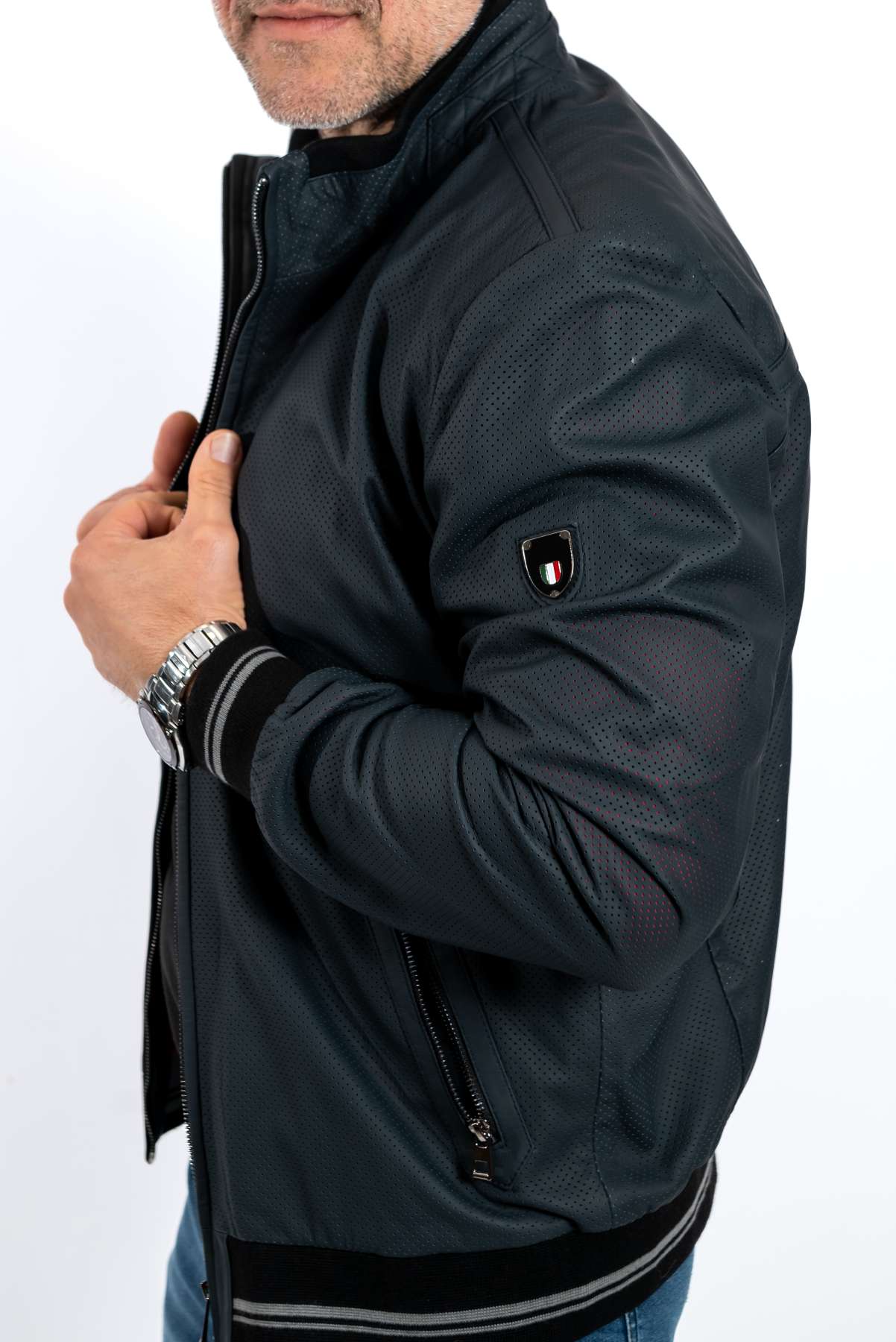 Men's leather bomber jacket Chris Blue