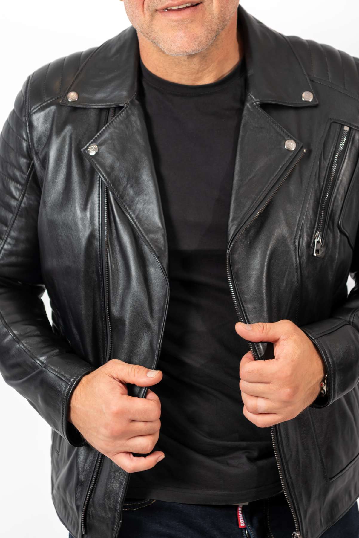 Men's leather jacket Borislav type Biker Black