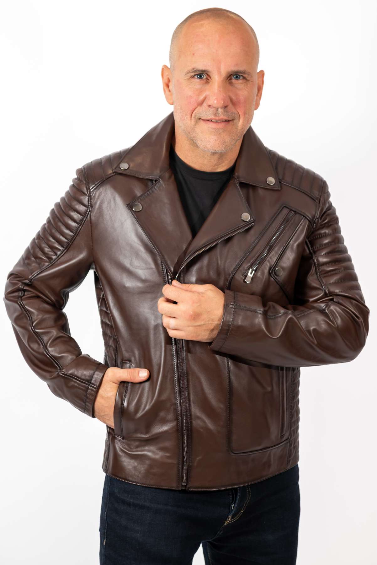 Men's leather jacket Borislav type Biker Brown