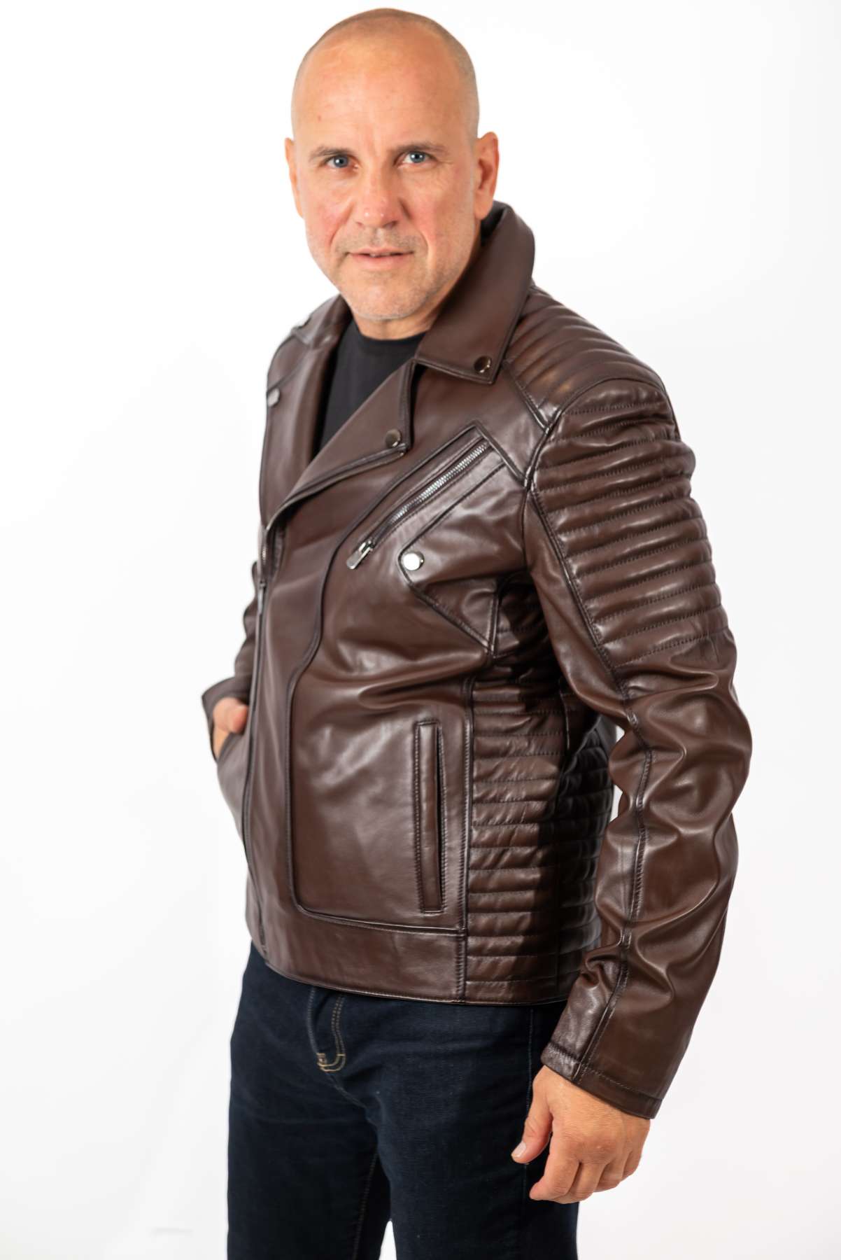 Men's leather jacket Borislav type Biker Brown
