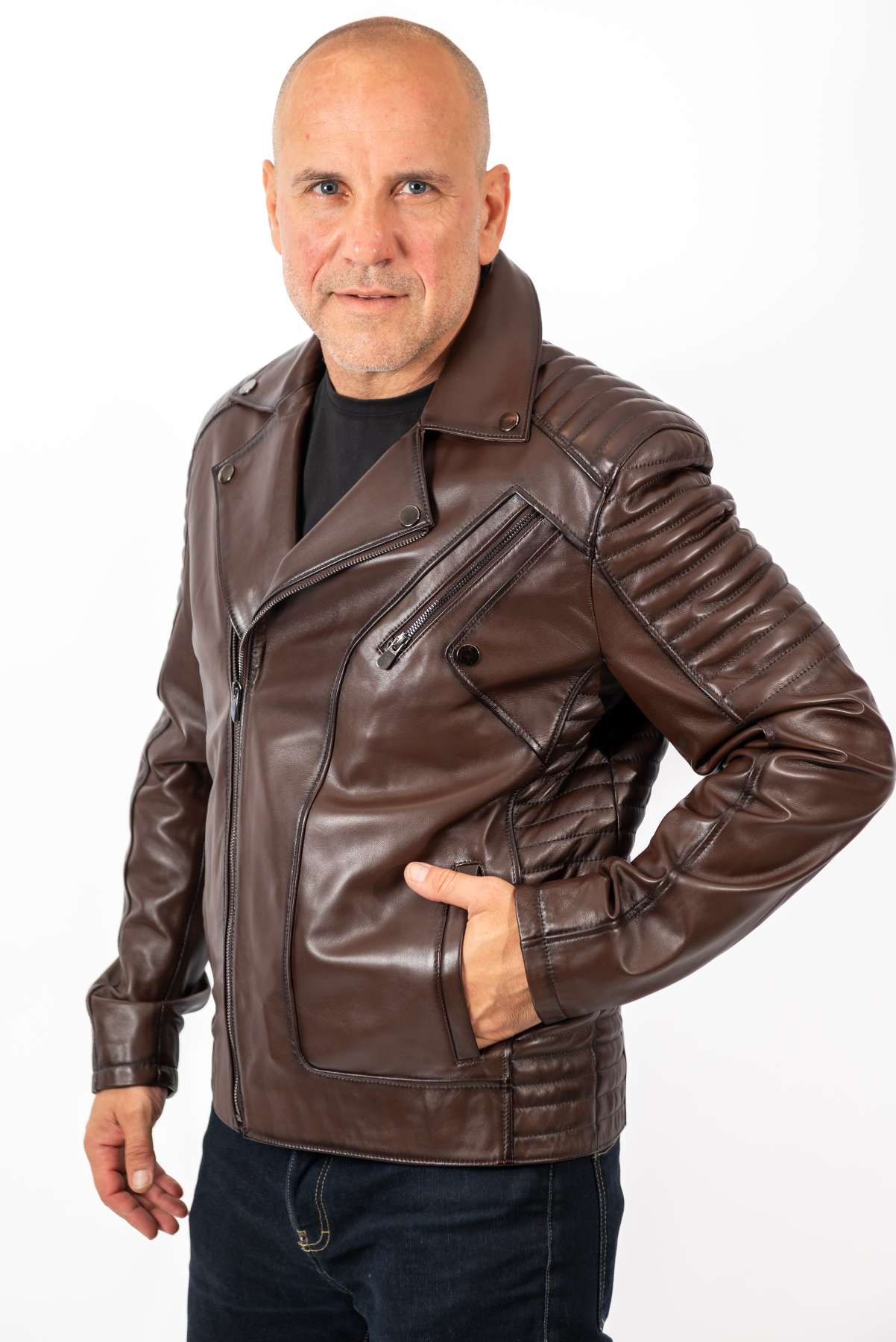 Men's leather jacket Borislav type Biker Brown