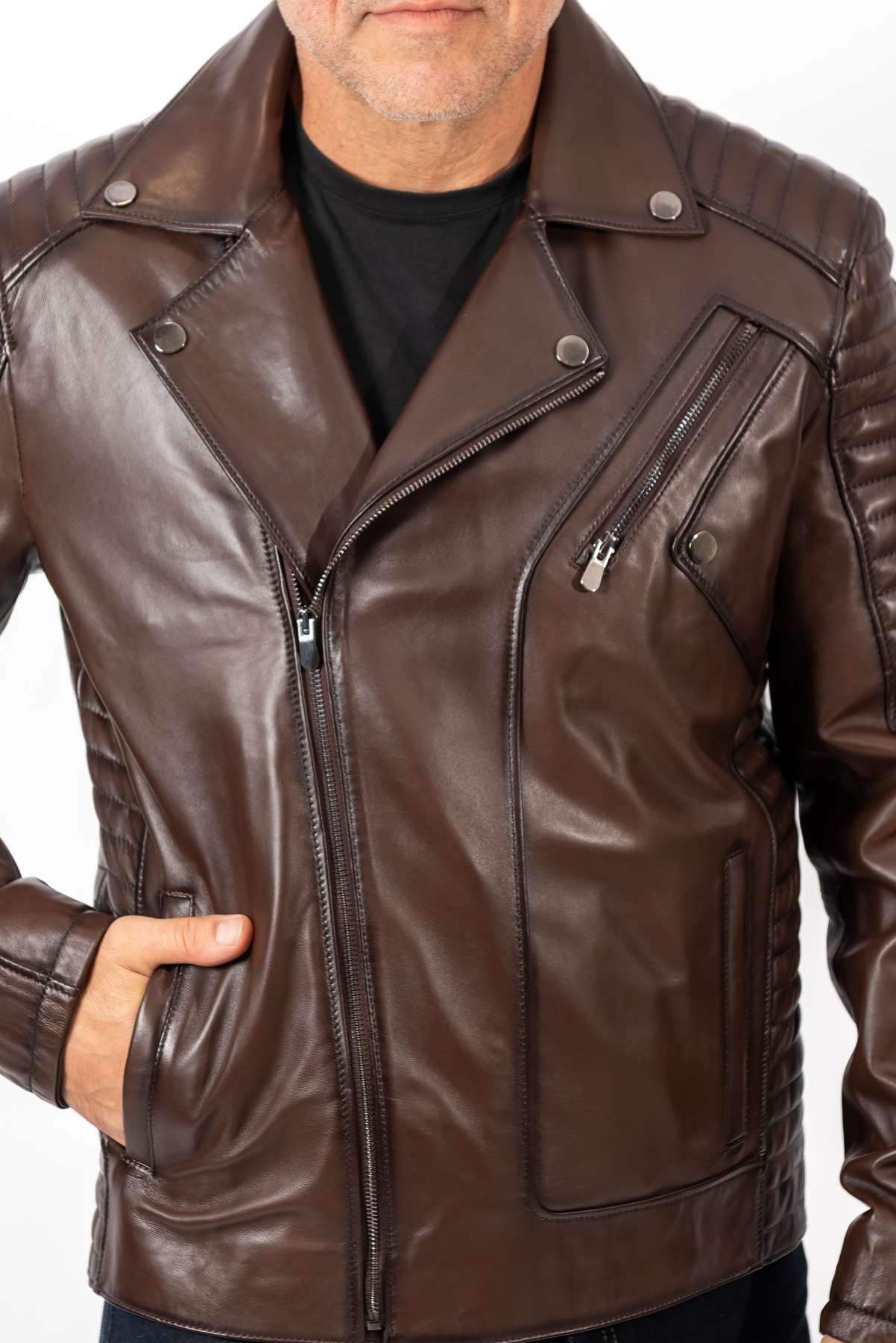 Men's leather jacket Borislav type Biker Brown