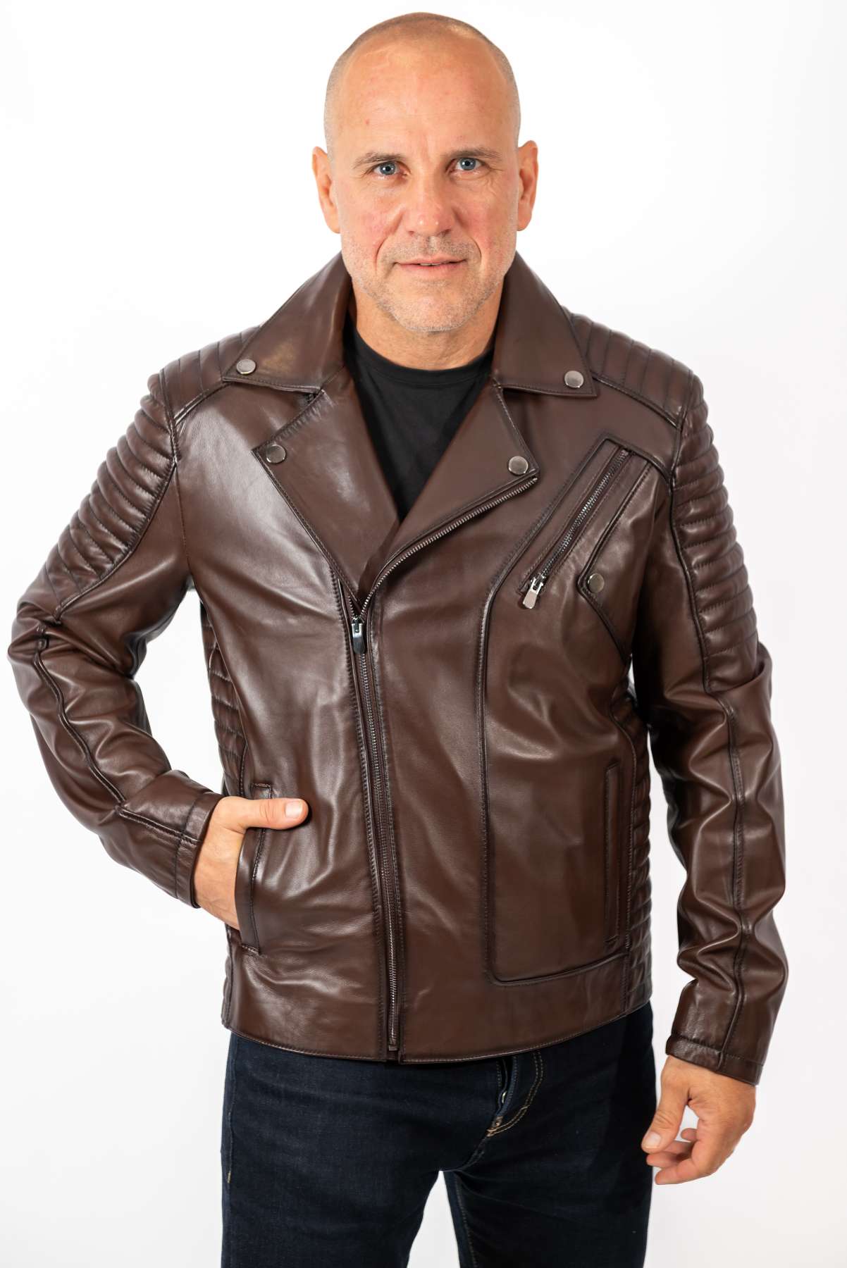 Men's leather jacket Borislav type Biker Brown