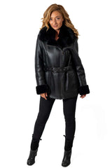 Women's exclusive lambskin coat Emiliya pilot type Black