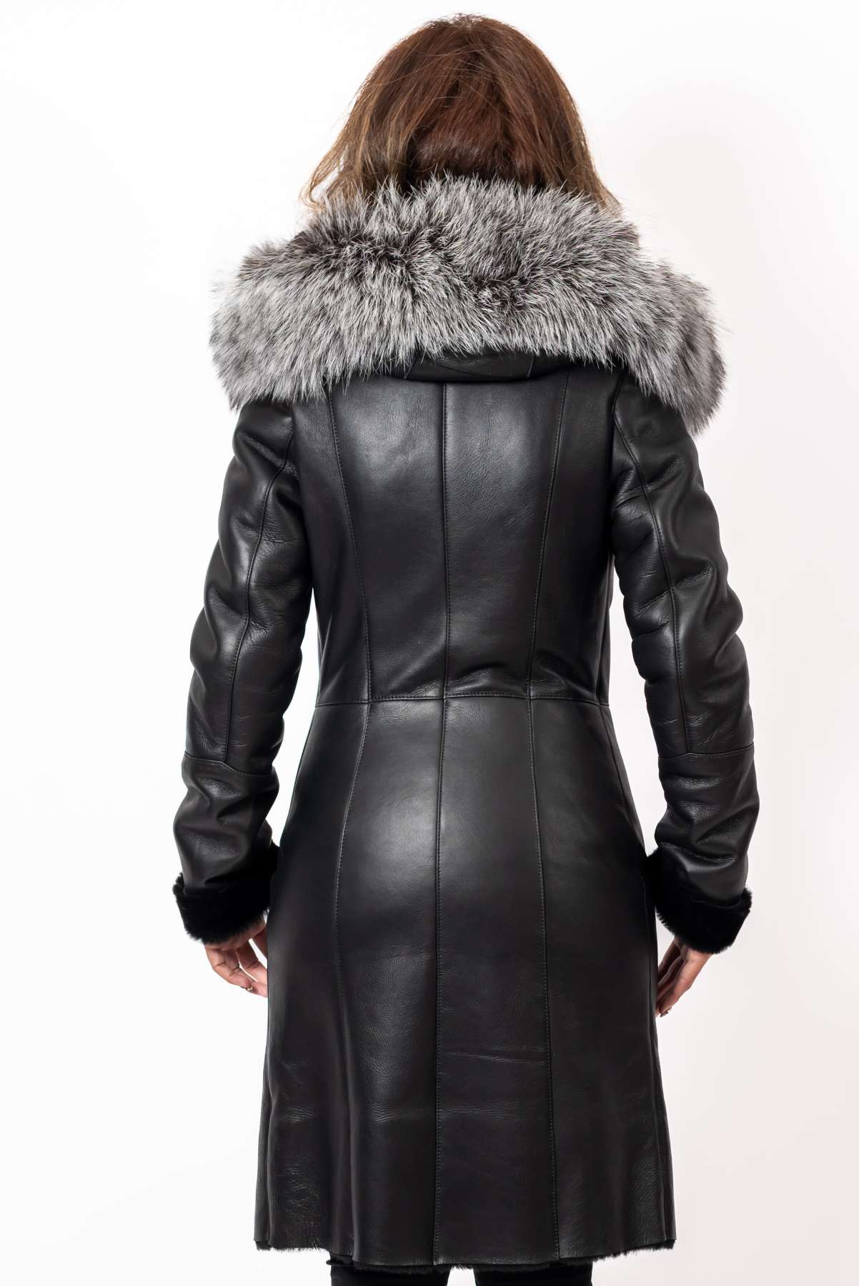 Women's exclusive lambskin coat Asena with Silver Fox