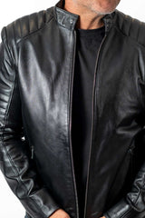 Men's leather jacket Vicor type Biker Black