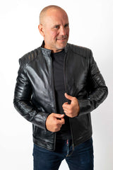 Men's leather jacket Vicor type Biker Black
