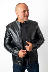 Men's leather jacket Vicor type Biker Black