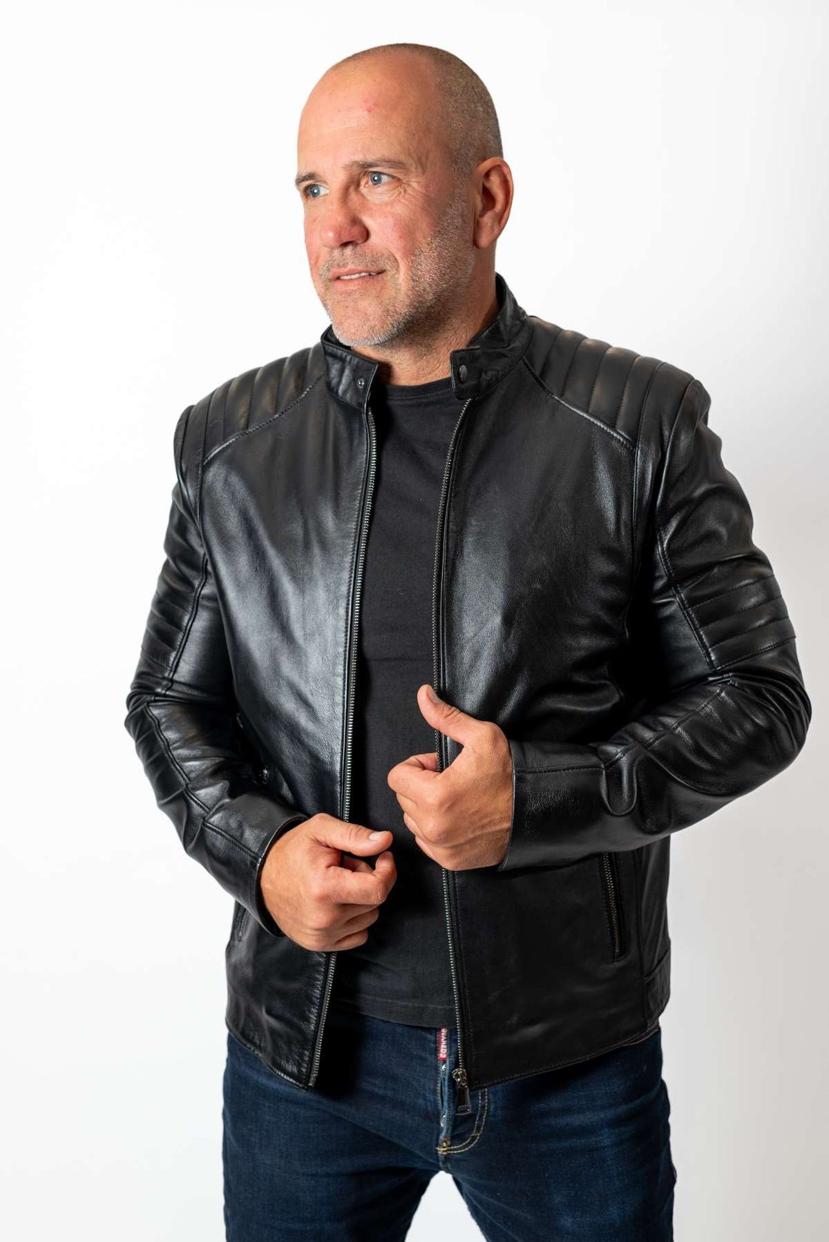 Men's leather jacket Vicor type Biker Black